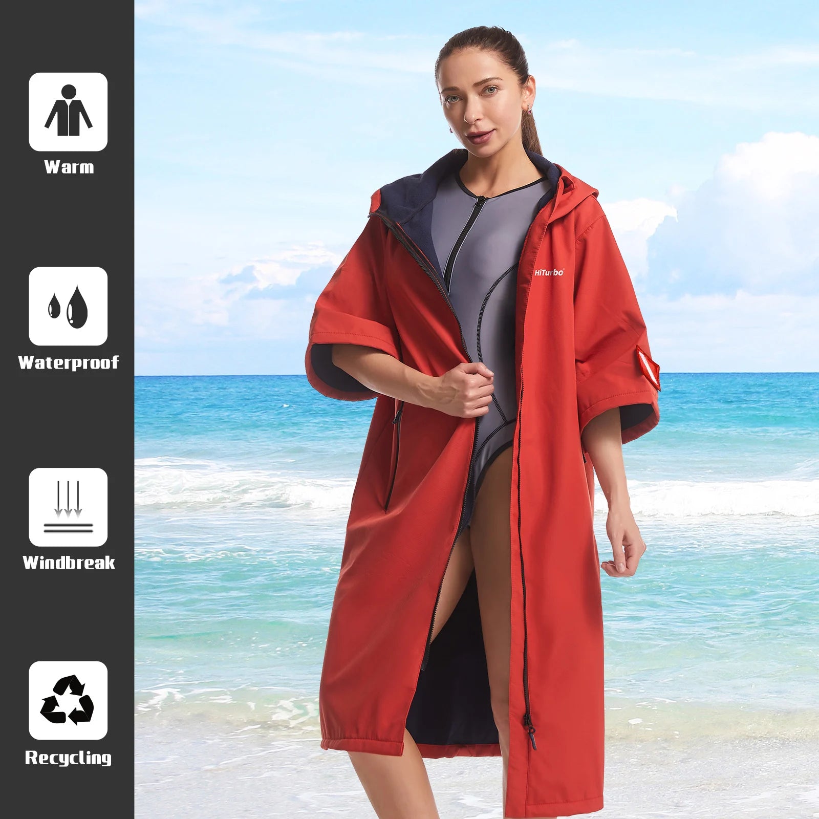 Full-Length Hooded Cold Plunge Changing Robe with Adjustable Drawstring