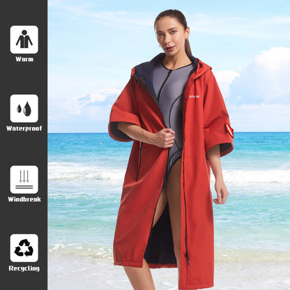 Full-Length Hooded Cold Plunge Changing Robe with Adjustable Drawstring